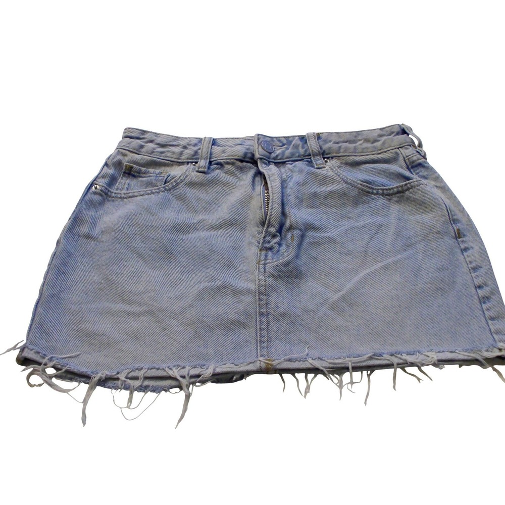PacSun Light Wash Denim Mini Skirt Raw Size 25 Blue High Waisted